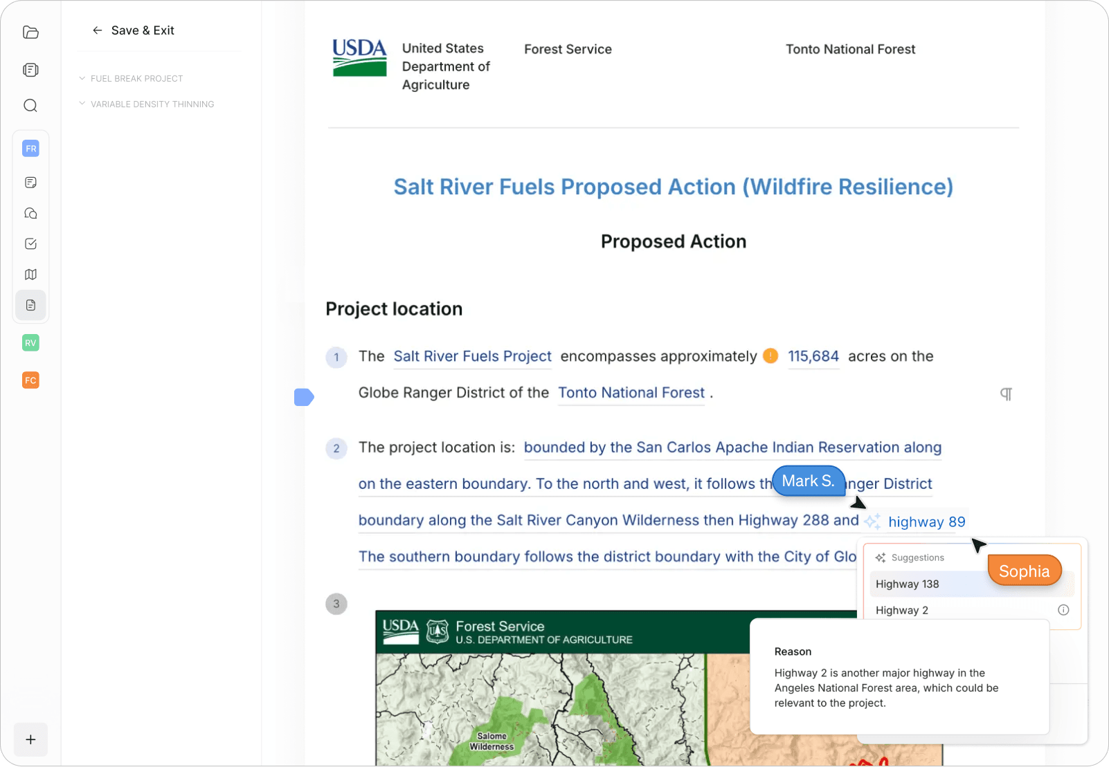 Document collaboration interface with editing tools
